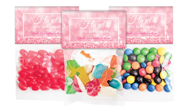 Pink Glitter Birthday Personalised Lolly Bag With Topper
