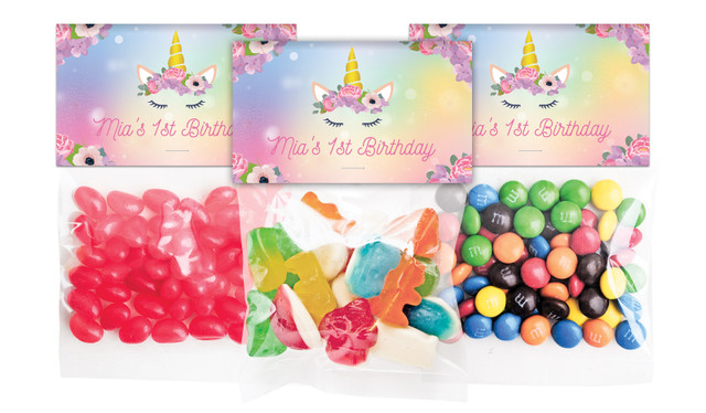 Sparkle Unicorn Birthday Personalised Lolly Bag With Topper