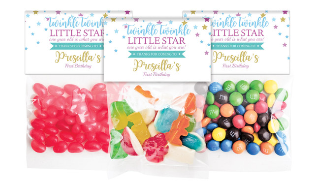 Twinkle Star 1st Birthday Birthday Personalised Lolly Bag With Topper