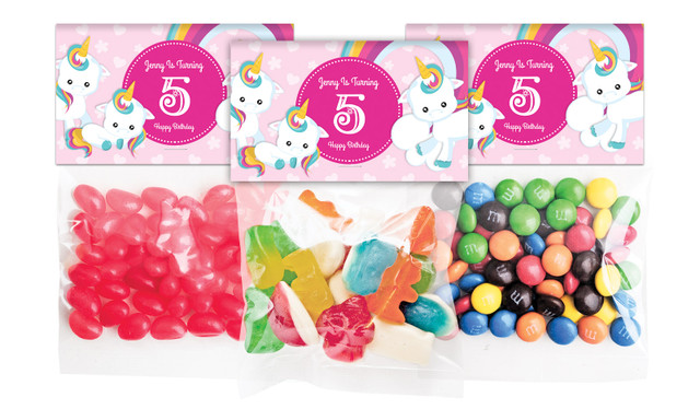 Unicorn Trio Birthday Personalised Lolly Bag With Topper