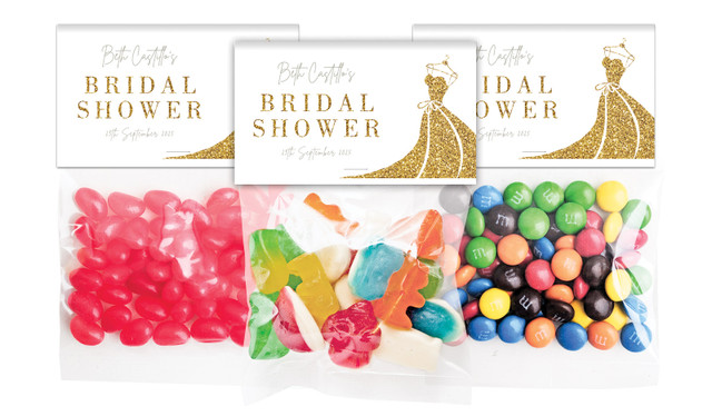 Glitter Dress Bridal Shower Personalised Lolly Bag With Topper