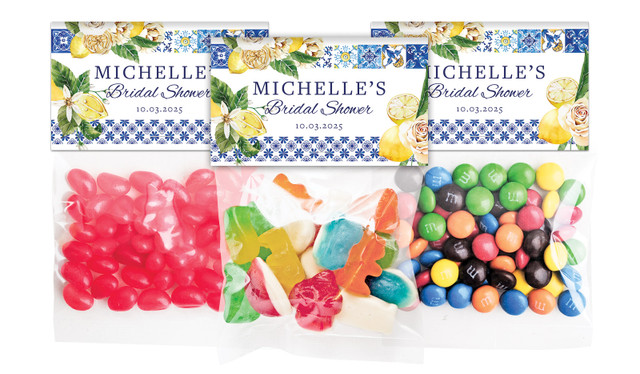 Mediterranean Bridal Shower Personalised Lolly Bag With Topper