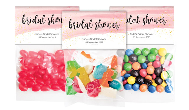 Pink Watercolour Bridal Shower Personalised Lolly Bag With Topper