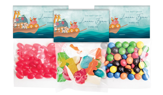 Noahs Ark Christening Personalised Lolly Bag With Topper