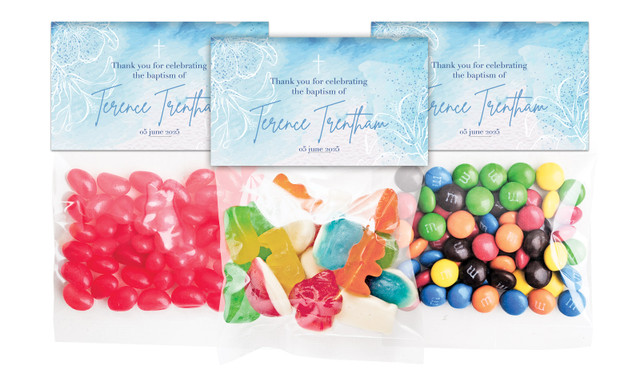 River Run Christening Personalised Lolly Bag With Topper