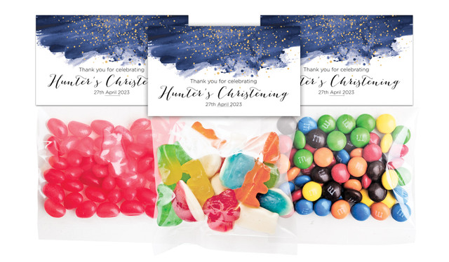 Watercolour Confetti Christening Personalised Lolly Bag With Topper