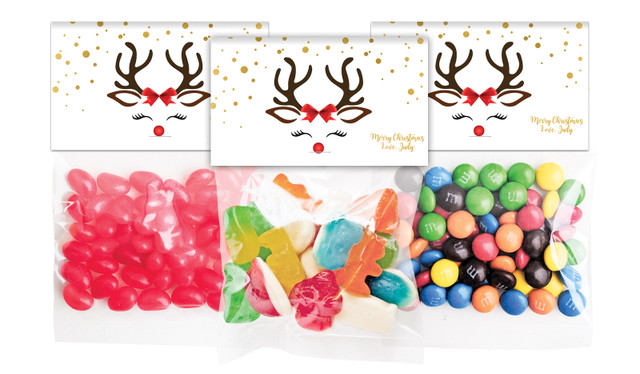 Reindeer Face Christmas Personalised Lolly Bag With Topper