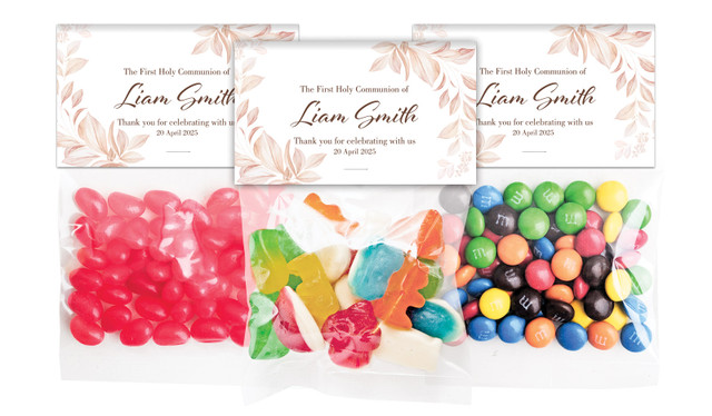 Natural Leaves Communion Personalised Lolly Bag With Topper