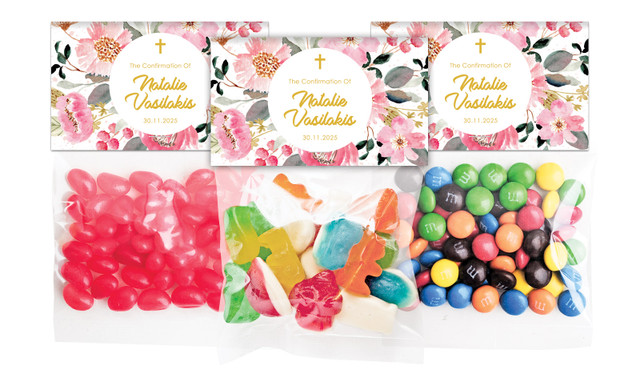 Pink Garden Confirmation Personalised Lolly Bag With Topper
