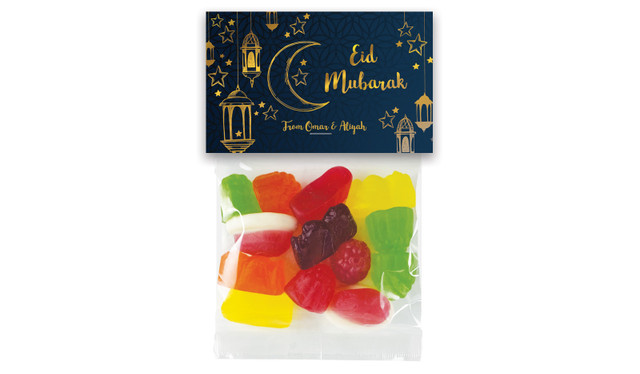 Gold On Navy Personalised Eid Lolly Bag With Topper
