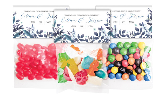 Blue Floral Engagement Personalised Lolly Bag With Topper