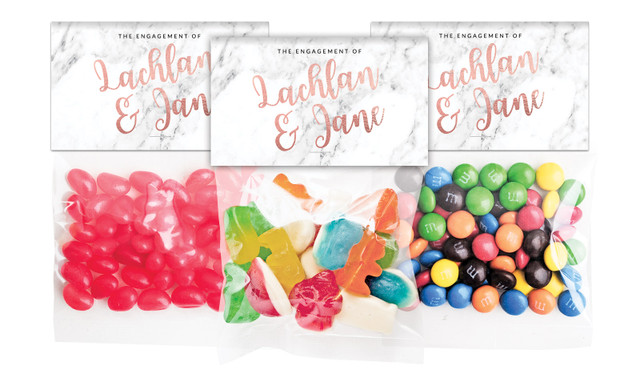 Marble & Rose Gold Engagement Personalised Lolly Bag With Topper