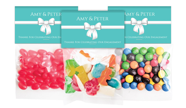Turquoise Blue Bow Engagement Personalised Lolly Bag With Topper