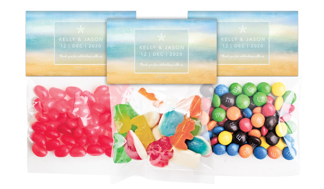 Beach Watercolour Wedding Personalised Lolly Bag With Topper