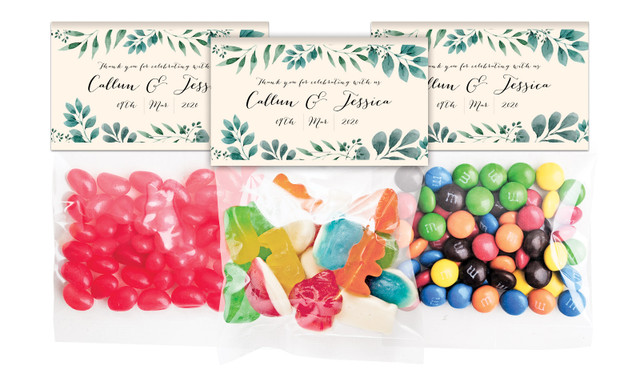 Branches On Cream Wedding Personalised Lolly Bag With Topper