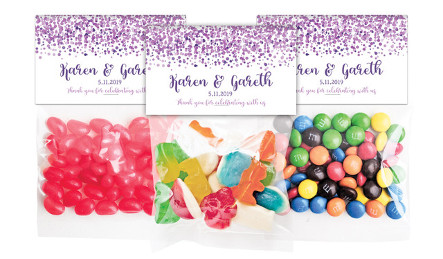 Confetti Purple Wedding Personalised Lolly Bag With Topper
