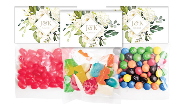Diamond On White Roses Wedding Personalised Lolly Bag With Topper