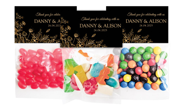 Flowers On Black Wedding Personalised Lolly Bag With Topper