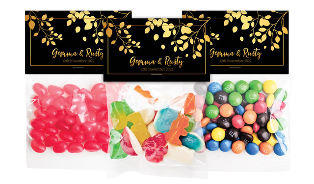 Gold Leaves Wedding Personalised Lolly Bag With Topper