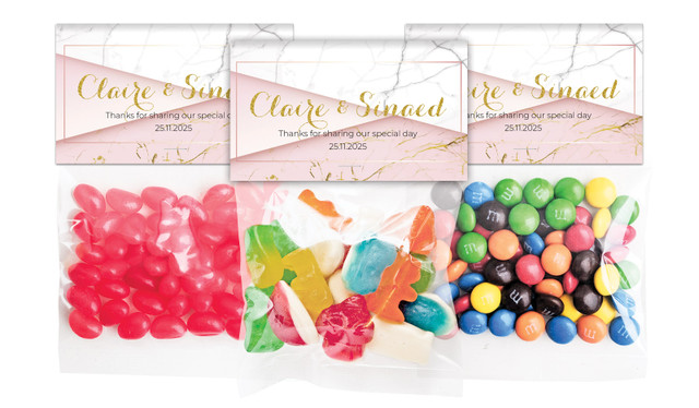 Pink And Marble Wedding Personalised Lolly Bag With Topper