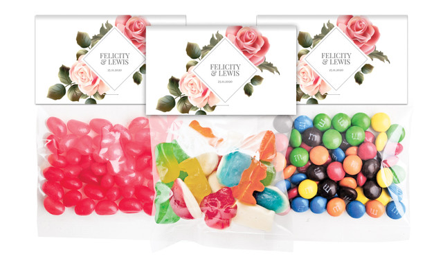 Rose Diamond Wedding Personalised Lolly Bag With Topper
