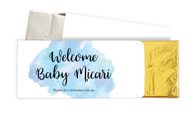 A Splash Of Watercolour Blue Birth Announcement Chocolate Bar Box
