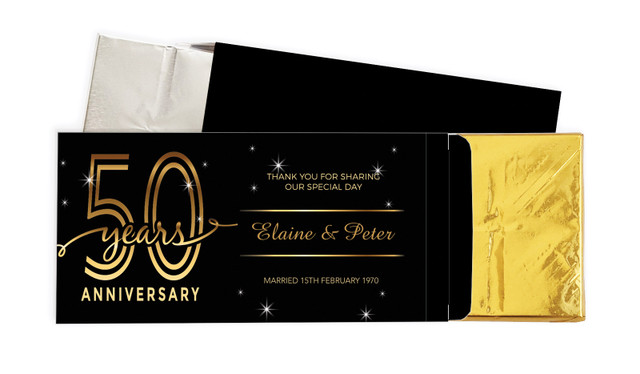 Big Number Gold Anniversary Personalised Chocolate Bar In A Box