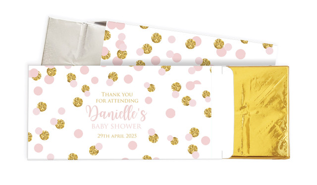 Pink Gold Confetti Baby Shower Personalised Chocolate Bar In A Box