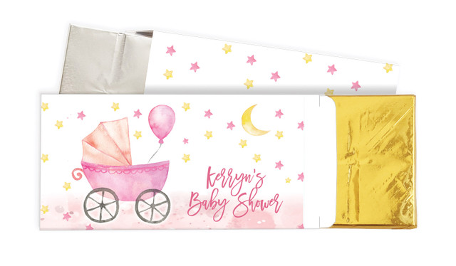 Pram Pink Baby Shower Personalised Chocolate Bar In A Box