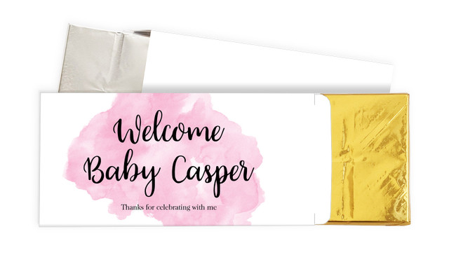 A Splash Of Watercolour Pink Birth Announcement Personalised Chocolate Bar In A Box