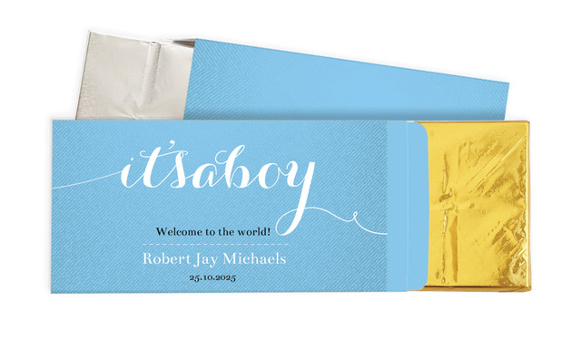 Flowing Words Boys Birth Announcement Personalised Chocolate Bar In A Box