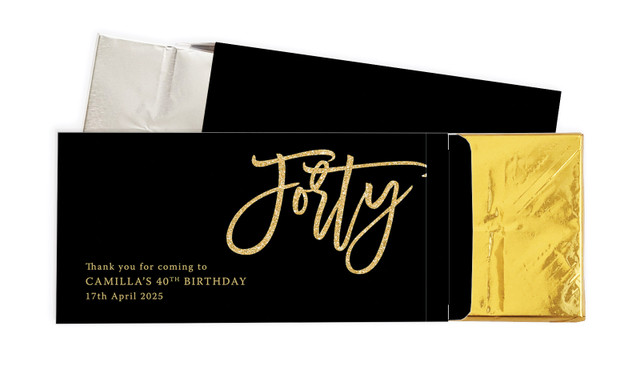 40th Black Personalised Chocolate Bar In A Box
