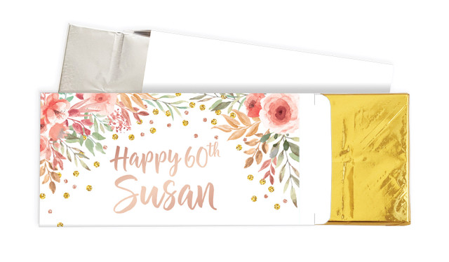 Peach Floral Personalised Chocolate Bar In A Box