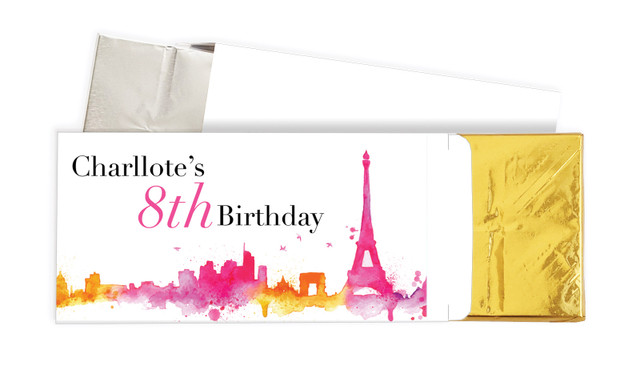 Paris Watercolour Birthday Personalised Chocolate Bar In A Box