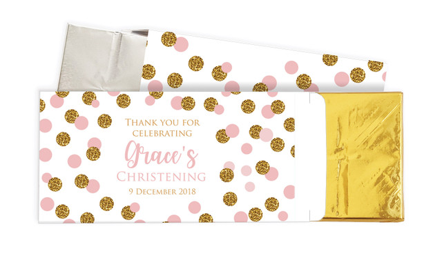 Confetti Pink Christening Personalised Chocolate Bar In A Box