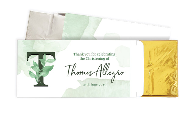 Monogram Green Christening Personalised Chocolate Bar In A Box