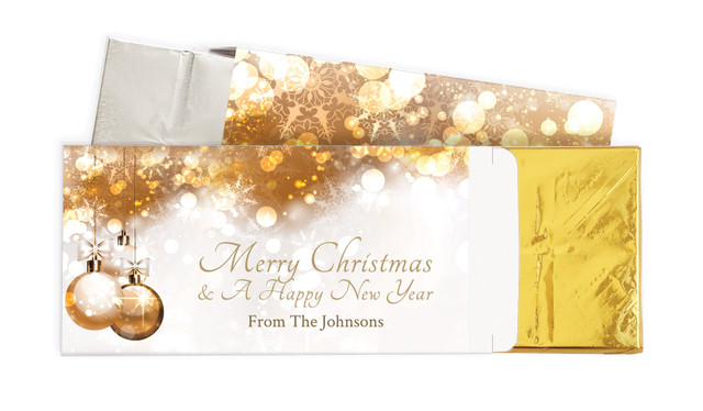 Bronzed Baubles Christmas Personalised Chocolate Bar In A Box