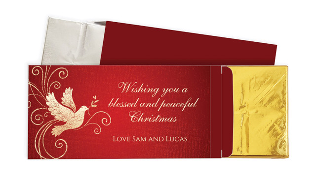 Dove In Gold Christmas Personalised Chocolate Bar In A Box