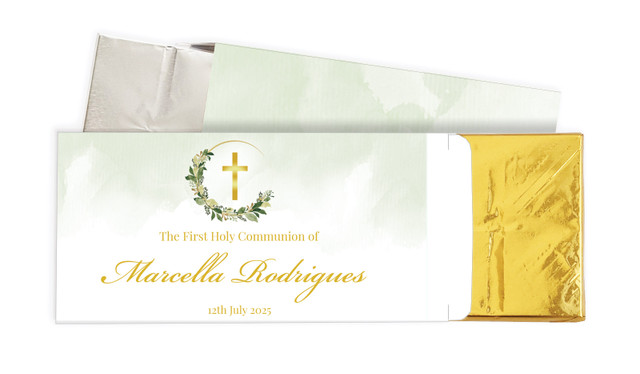 Greenery Hoop Communion Personalised Chocolate Bar In A Box