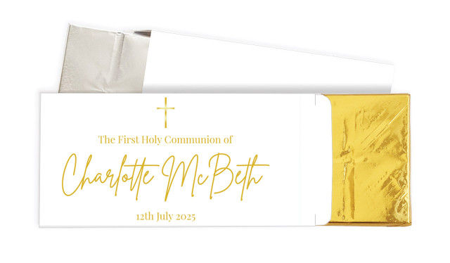 Modern White and Gold Communion Personalised Chocolate Bar In A Box