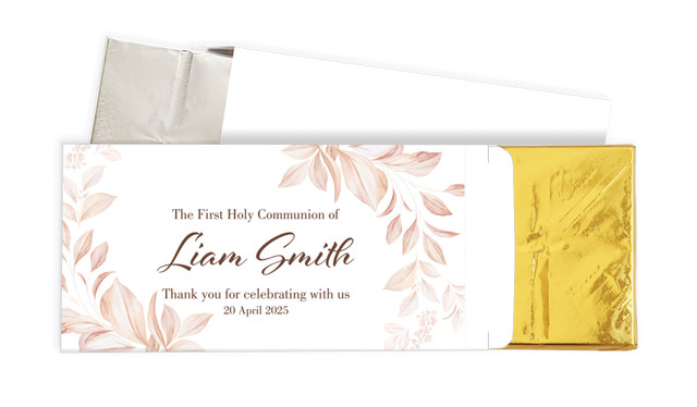 Natural Leaves Communion Personalised Chocolate Bar In A Box