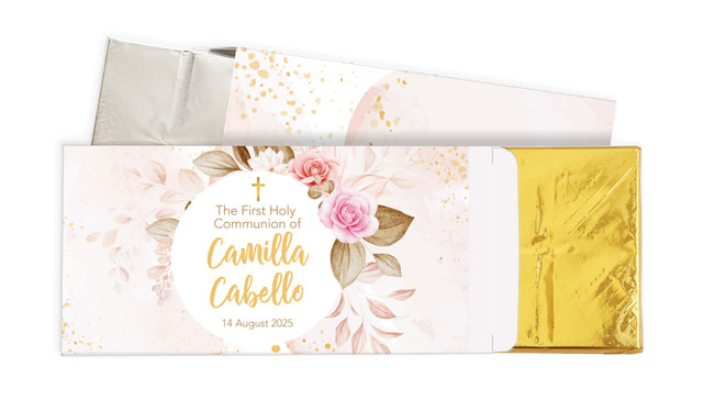 Pretty Roses Communion Personalised Chocolate Bar In A Box