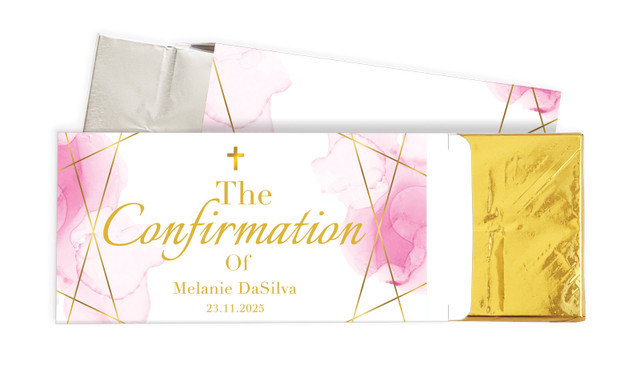Pink Watercolour With Gold Confirmation Custom Chocolate Bar In A Box