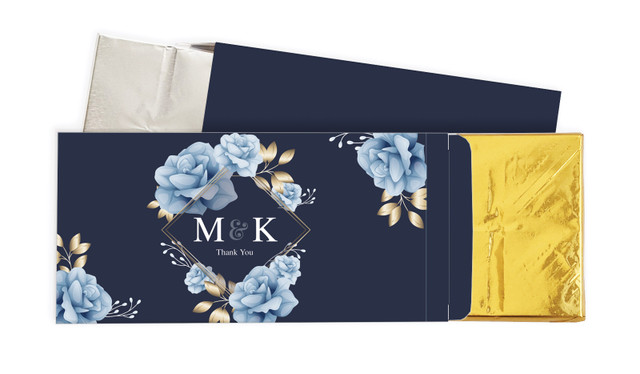Flowers On Navy Engagement Personalised Chocolate Bar In A Box