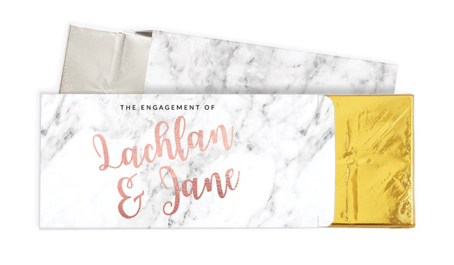Marble & Rose Gold Engagement Personalised Chocolate Bar In A Box