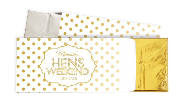 Gold Polkadot Hens Night Personalised Chocolate Bar In A Box