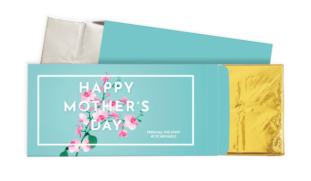 Pink Blooms On Aqua Mothers Day Personalised Chocolate Bar In A Box