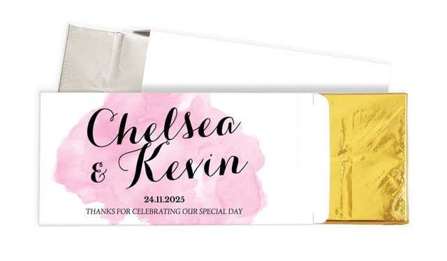 A Splash Of Watercolour Pink Wedding Personalised Chocolate Bar In A Box
