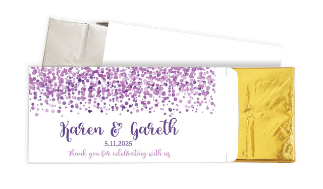Confetti Purple Wedding Personalised Chocolate Bar In A Box