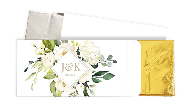 Diamond On White Roses Wedding Personalised Chocolate Bar In A Box